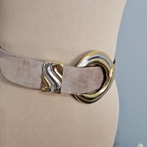Vintage Salena's Collection Wide Suede Belt with Gold & Silver Sculptural Buckle